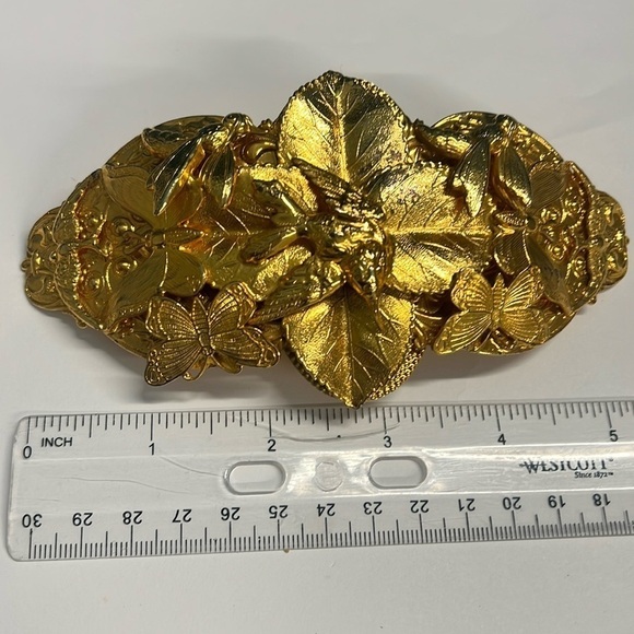 Large Goldtone 5.5” Butterfly Floral Ornate Belt Buckle main image 4